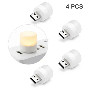 4PCS USB Lights by Night, Mini LED Bulb, Plug-in, Warm White, Compact, Ideal for Bedroom, Bathroom, Nursery, Hallway, Kitchen Car USB Atmosphere Light