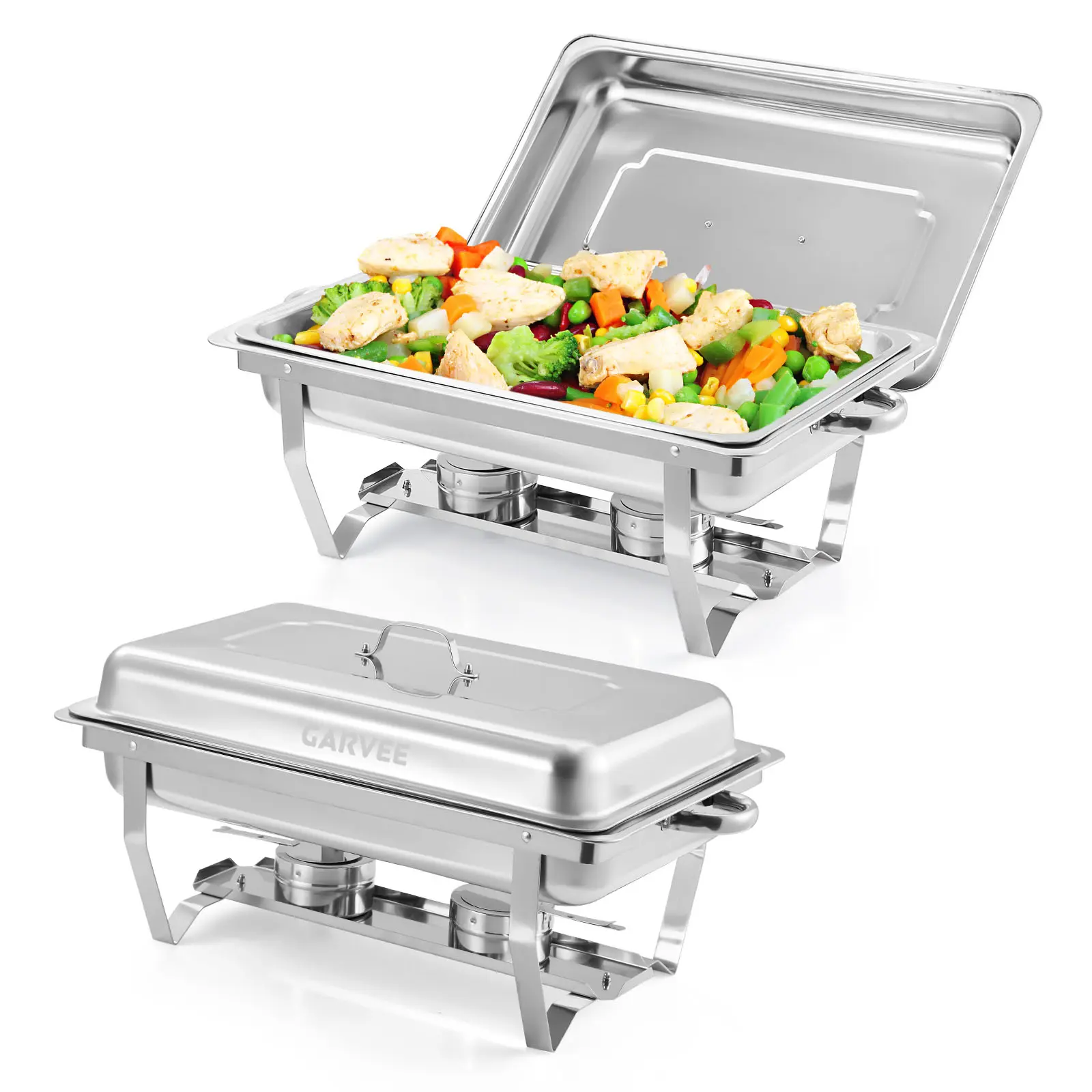 Garvee Upgraded Large Square Chafing Dish Buffet Set 8QT Capacity Foldable Frame Stainless Steel Gold & Silver Wedding Catering Party Home