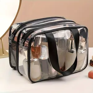 Ladies Large Capacity Travel Shower and Makeup Bag - Transparent Zipper Storage Box, High-Quality Plastic Material, Portable Bathroom Organizer Bag, Suitable for Fitness, Vacation, Business Travel