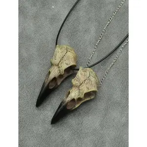 Gothic Resin Halloween Witch Raven Skull Necklace - Adjustable Pendant Jewelry, Unique Costume Party Accessory, Ideal Gothic Gift