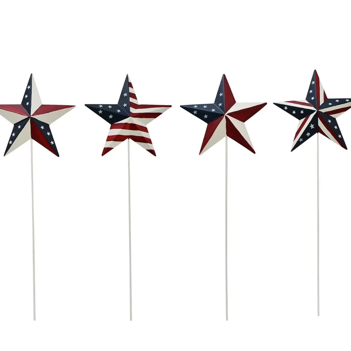 15.75" H Metal Star Barn Patriotic Garden Stakes, 4pcs Rustic US Flag Star Metal Plant Stick Yard Art Ornament for Memorial Day 4th of July Independence Day Patio Lawn Outdoor Decoration