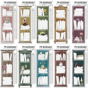 100 Pieces Reading List Bookmarks Book Tracker Bookmarks Bookshelf Design Library Card Bookmark Reading Log Bookmark Double-Sided Reading Page Markers for Book Lovers Women Students School Supplies