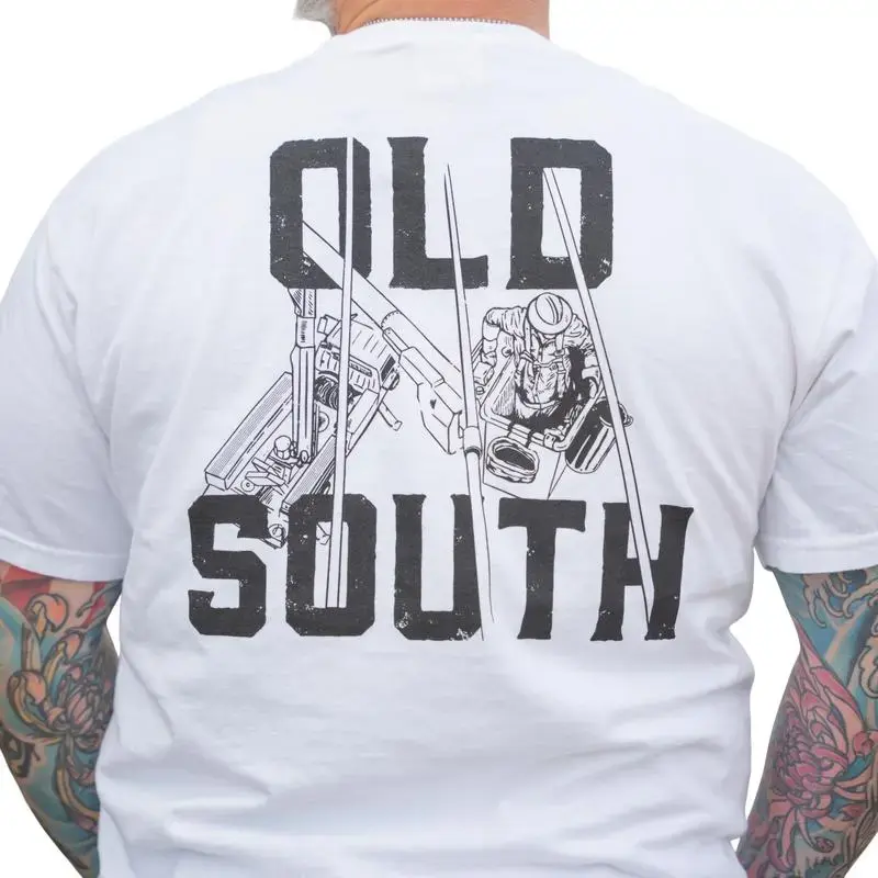 1-side Bucket Truck Lineman T-Shirt for Men, Utility Worker Power Line Graphic Tee, OId South Electric Crew Style, White Collar Pride Work Shirt ghfs