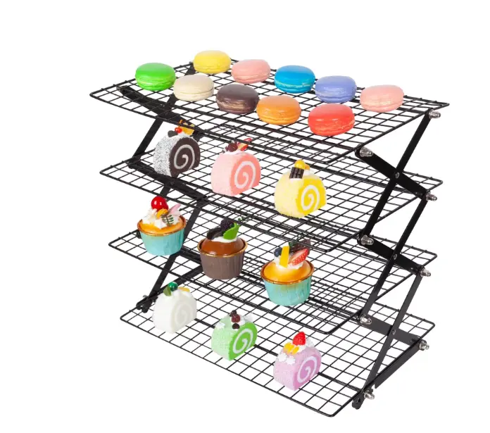 Upgraded Collapsible 4-Tier Cooling Rack, Adjustable Stackable Non-Stick Wire Rack for Baking, Roasting, Drying, Cookies, Cakes, Muffins, Space-Saving, Gifts for Baking Enthusiasts