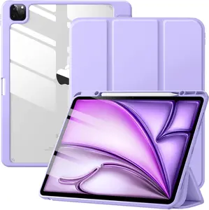 for iPad Air 13 inch Case (M3 2025 / M2 2024) / iPad Pro 12.9 inch Case (6th/5th/4th/3rd Generation 2022/2021/2020/2018), Built-in Pencil Holder & Auto Wake/Sleep, Clear  Shell, Lavender