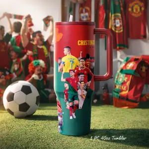 1 Pc 40oz insulated tumbler with handle and straw, double wall vacuum mug, Vacuum Flask, leak proof lid, keeps hot 12h cold 24h, large capacity travel mug, football fan gift, sports tumbler for men women, game day cup, hot cold drinks, holiday gift idea