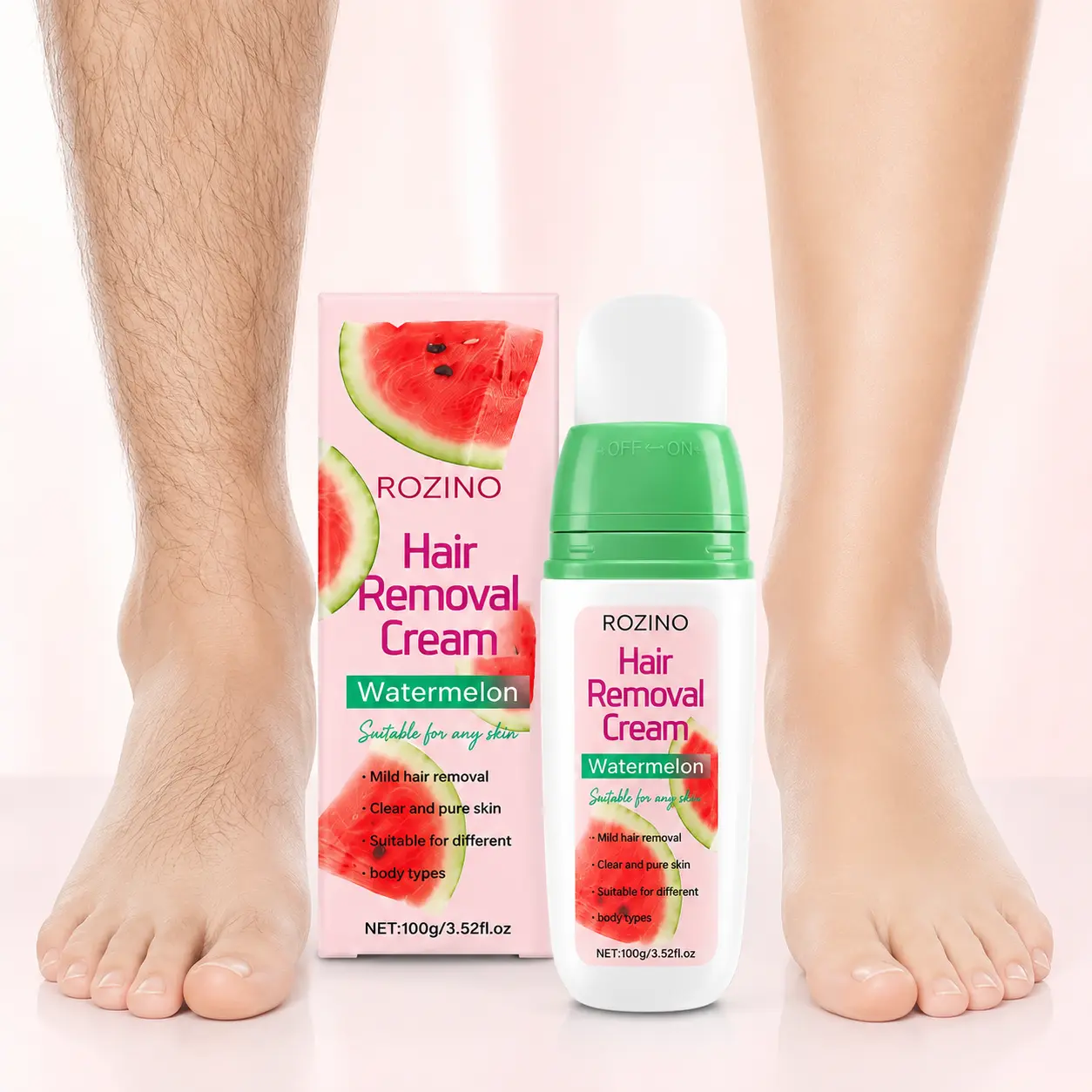ROZINO Watermelon Hair Removal Cream 3-in-1 Formula - Fast Hair Removal, Deep Moisturizing & Gentle Care for Smooth Skin