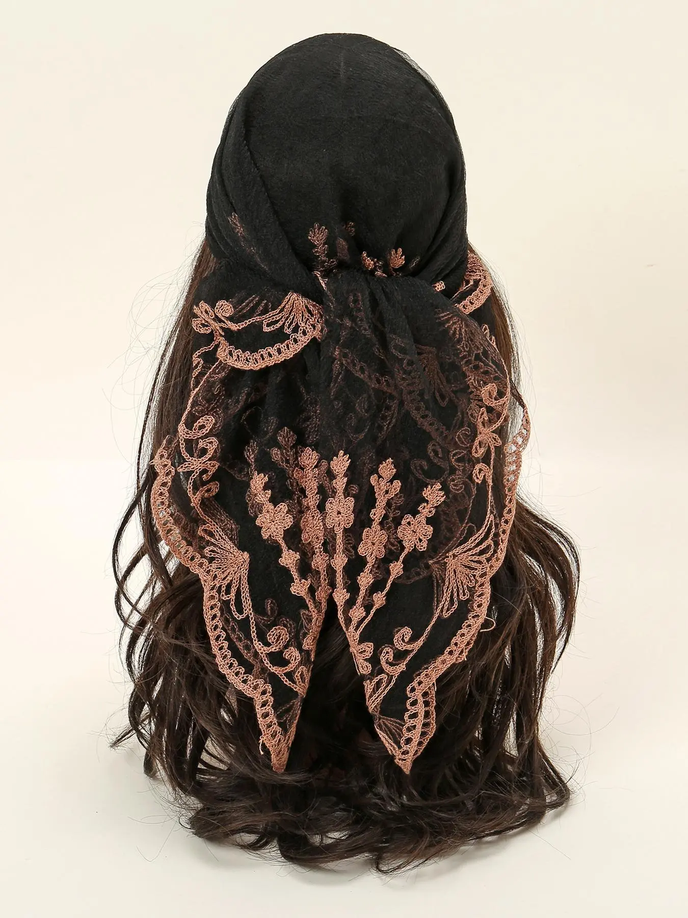 Women's Elegant Floral Embroidery Lace Design Headscarf, Fashionable Breathable Headscarf for Women & Girls, Casual Versatile Scarf for Daily Wear, Scarf Head Wrap, Fashion Hair Scarves, Embroidered Scarf