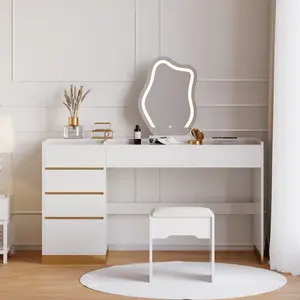Homary 55" Stand-Alone Makeup Vanity Desk with Smart Mirror & Lights, Premium Indoor Furniture Makeup Vanity Set, Stand-Alone Makeup Vanities