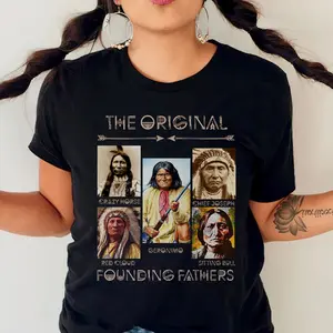 Native American The Original Founding Five Father Unisex T-Shirt - Casual Knit Top with Comfort Fit, 100% Cotton Jersey Womenswear Bottom Check Piece Printed