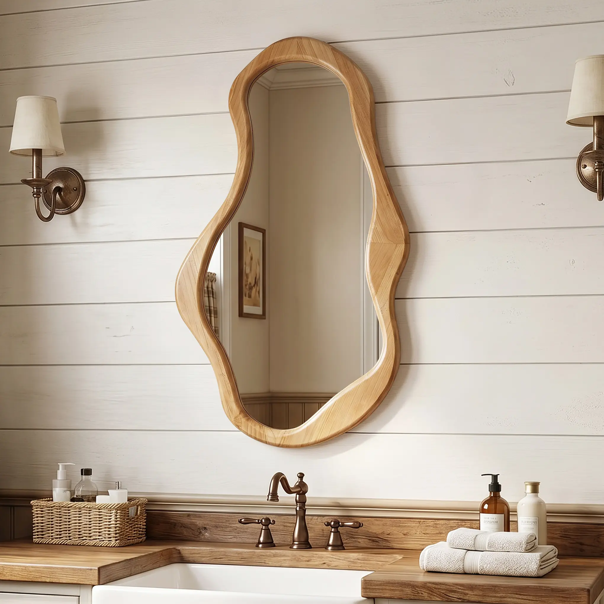 39.5" Asymmetrical Arcus Pine Wood Wall Mirror 39.5" Asymmetrical Arcus Pine Wood Wall Mirror