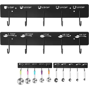 2 Pack Black Measuring Cups and Spoons Hanging Rack Kitchen Measuring Organizer Includes Screw and Adhesive Mounting