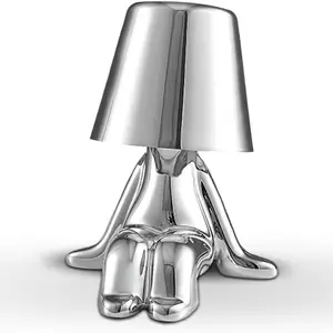 Bedside Touch Control Table Lamp,Silver Decor Thinker Statue LED Table Lamp, Cordless Rechargeable Desk Lamp,3-Levels Brightness Room Decor Desk Lamp,Bedside Lamp,Dining Room Lamp