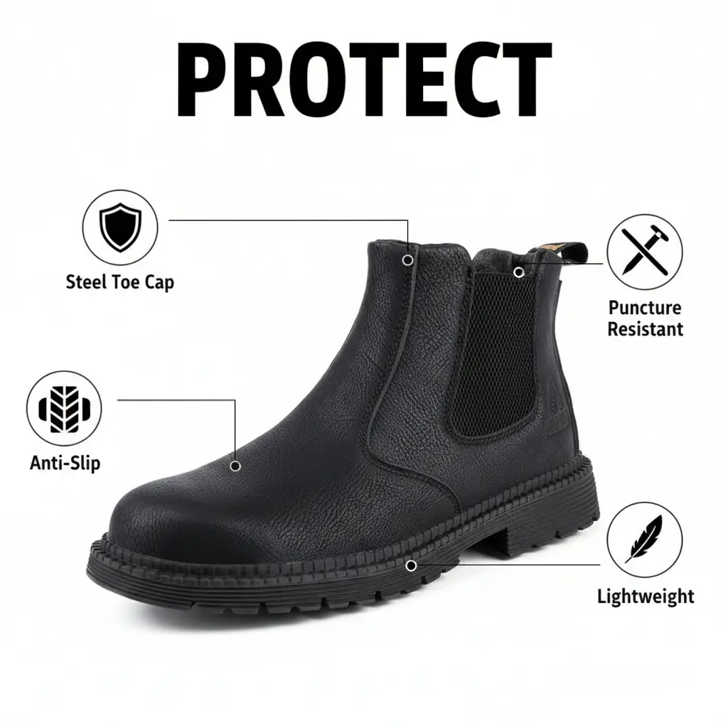 Cleaning Workwear Splash-proof Smash-proof Puncture-proof Breathable Safety Shoes Unisex Chef Work Shoe Waterproof Anti-slip Durable Outdoor Comfortable Janitorial Lightweight Steel Toe Sneakers Men Women Industrial Factory Footwear Protective Boot