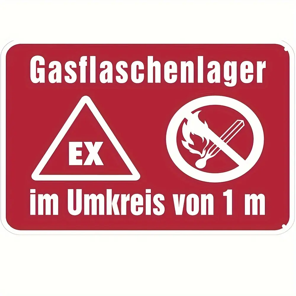 Durable Metal Safety Sign, 8x12 in, Red "Gas Cylinder Storage" & "Fire Hazard Area" Notice, Flame Symbol, No Smoking Symbol, Universal Indoor/Outdoor Use, for Workshop Safety, Decor, Room Decor, Industrial