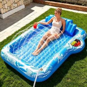 Large Inflatable Tanning Pool Lounge Float With Sprinkler Cup Holder, 78"x50" Large Pool Floats Adult with Pillow, 4 in 1 Suntan Tub Raft Floatie, Sunbathing Bed Lounge for Water Blow Up Kids Ball Pit Party Gifts, inflatable Sofa Summervibes