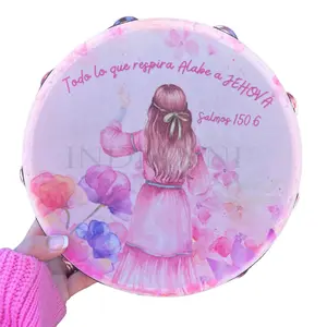 (Psalms 150:6) Personalized Hand Tambourine Synthetic Leather Non-Slip Grip Metal Cymbals Premium Wood