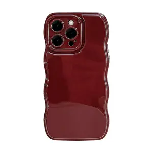 Retro Wine Red Wavy Edge Bumper Phone Case For iPhone 17 16 Pro Max 15 13 11 12 14 Air Soft Silicone Back Cover Shell