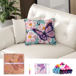 Latch Hook Pillow Set Easy to Use Latch Hook DIY Kit Practical Crochet Pillowcase Kit Fun DIY for Home Sofa Decoration 16.93×16.93in