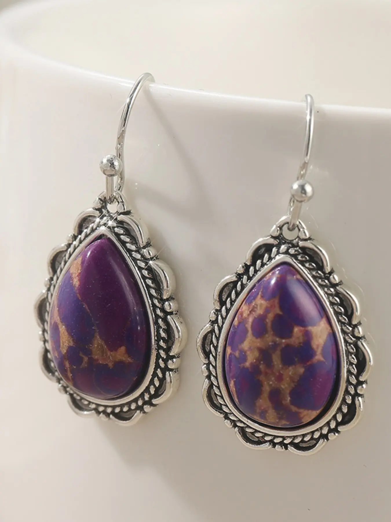 Vintage Teardrop Earrings, Unique Design Earrings, Synthetic Turquoise Inlay, Women's Ethnic Style Jewelry, Daily Vacation Accessories, Fashionable Jewelry Accessories, High Quality Earrings, Trendy Fashionable Accessories, Earrings For Decorative
