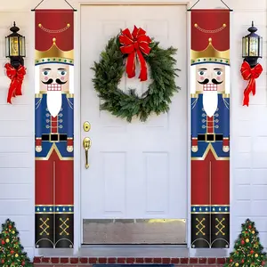 Nutcracker Soldier 2D Flat Banner Set, 2pcs Outdoor & Indoor Xmas Decoration, Perfect for Porch, Front Door, Garden, Photo Props