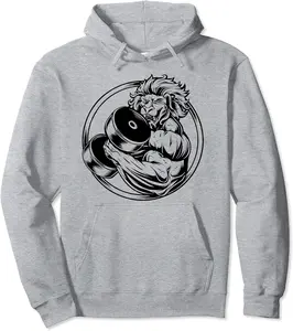 Bodybuilder Fitness Training Lion Bench Press Dumbbell Design Pullover Hoodie - Latellestcha Shop 22B0BRGHLL9H