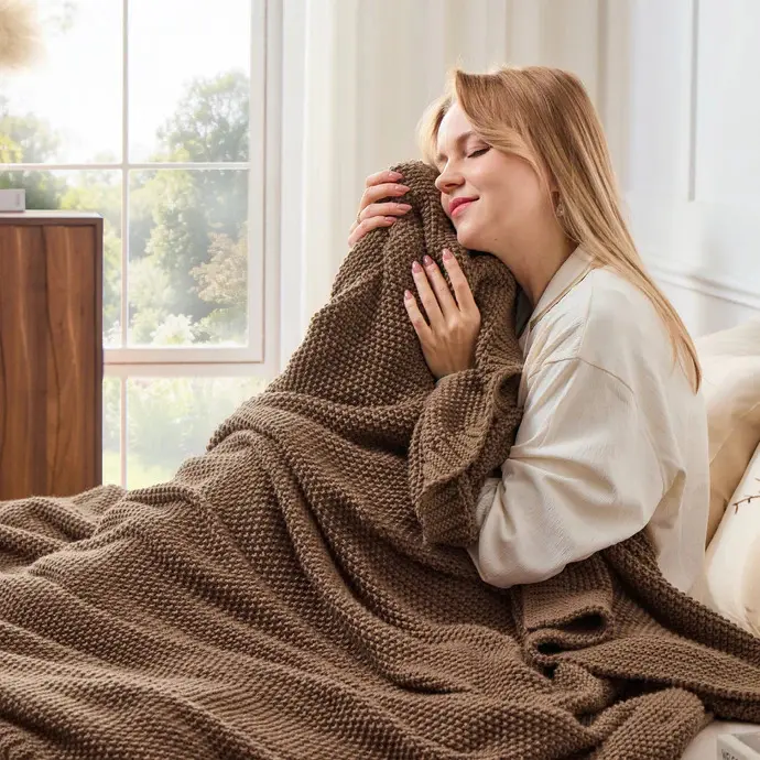 Litanika Premium Reversible Geometric Chunky Knit Throw Blanket - Recycled Polyester, Soft, Breathable, Durable Textile for Couch, Living Room, Farmhouse Aesthetic Home Decor