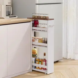 Slim 4-Tier Smooth Rolling Storage Cart with 4 Wheels, Handle, Racks, Shelf & Organiser for Kitchen, Indoor Room Furniture