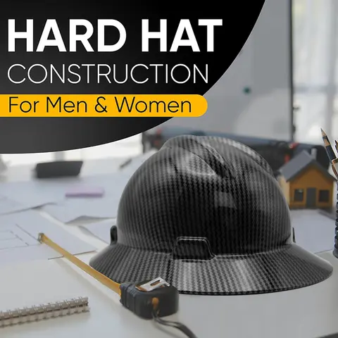 Handcrafted Carbon Fiber Full Brim Hard Hat - 0.5 oz Unisex Ultra-Lightweight ABS & HDPE Gear with Chin Strap Buckle, 0.5 lbs OSHA Certified Matte Black, for Blue-Collar Workers & Cyclists/Volunteers, Free Slogans Sports & Outdoor Protective Helmet
