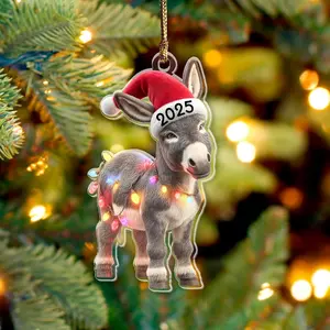 Donkey Christmas Ornament 2025, Farmhouse Animal 3.75" (2D Flat) Double-Sided Acrylic Ornament, Gift for Donkey Lovers, Farmers, Women, Friends, Family, Farm Xmas Hanging Tree Decorations