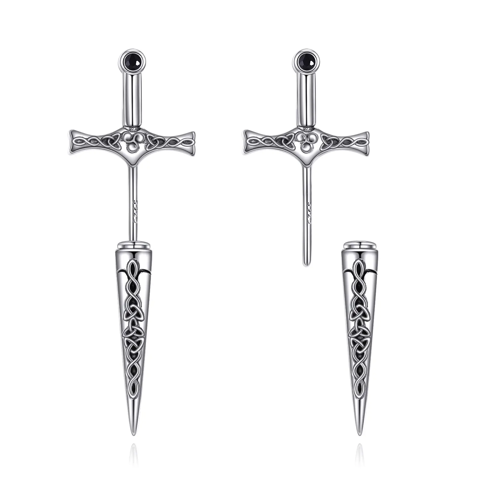 Women's S925 Sterling Silver Dagger Shape Sword Earrings, Retro Look Non-Natural Crystal Jewelry, Gift Idea, Wedding
