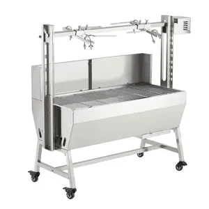 37" Stainless Steel Rotisserie Grill with Windscreen, 132LBS Capacity Electric Charcoal Spit Roaster, 52W Motor & Hand Crank, Whole Pig Lamb Chicken Roaster for Outdoor BBQ