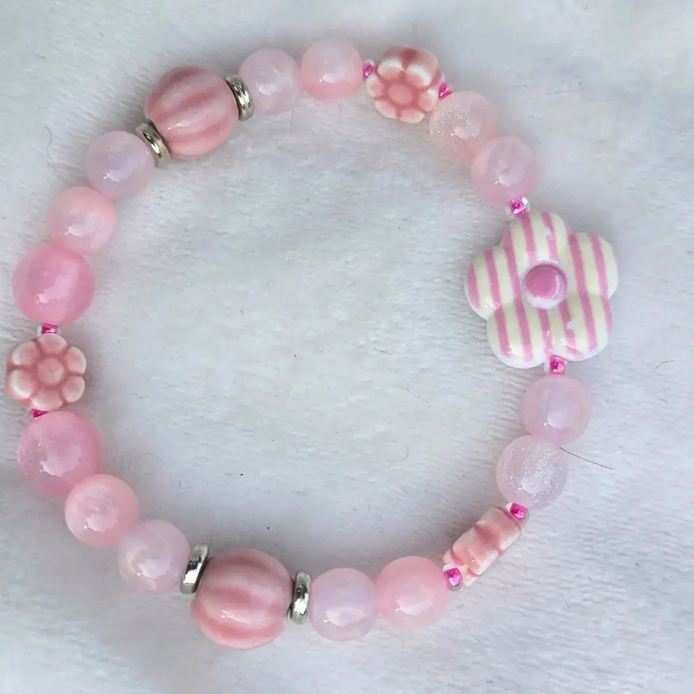 Pink Petals Bracelet with Pink Beads and Floral Design
