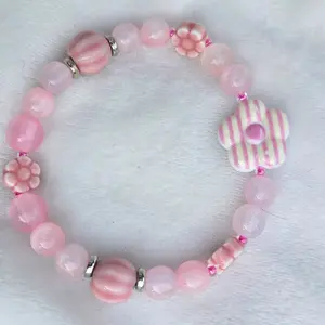 Pink Petals Bracelet with Pink Beads and Floral Design