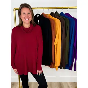 Dear Scarlett Not Much Time Knit Long Sleeve Top - Multiple Colors True to Size Oversized Fit Light Knit Very Stretchy Turtleneck with Fun Split Open Back
