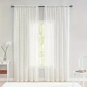 French Vintage Single Layer Lace Curtain, Plant Cutout Breathable Short Blind, Home Decor for Living Room Bedroom Balcony Window