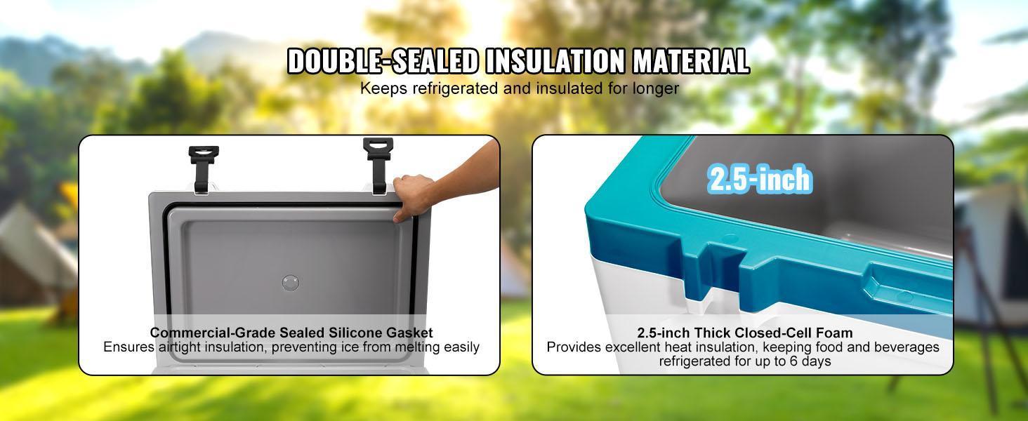 VEVOR Insulated Portable Lunchbox Cooler, Max 52 qt - Holds 50 Cans, Ice Retention Hard Cooler with Heavy Duty Handle, Ice Chest Lunch Box for Camping, Beach, Picnic, Travel, Outdoor