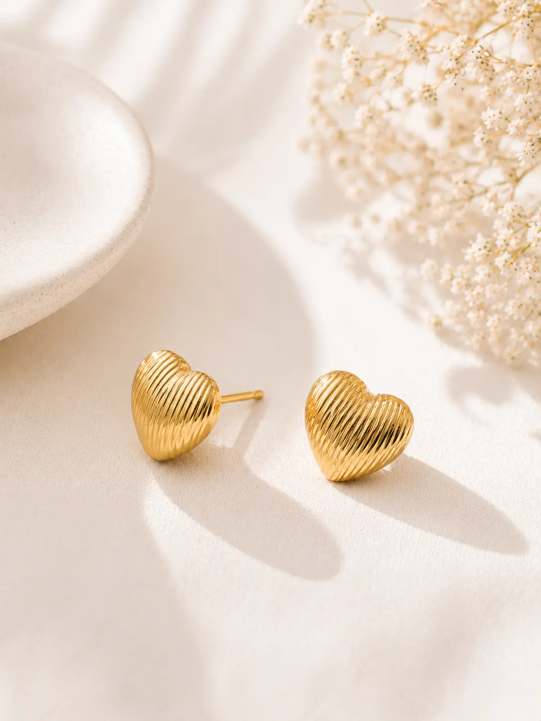 18k Gold-Plated Heart Stud Earings for Women | Waterproof, Non-Tarnish & Hypoallergenic