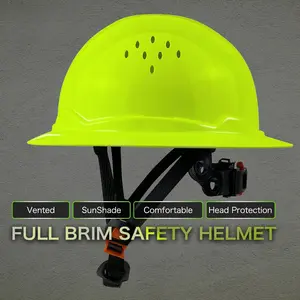 Full Brim Hard Hat Safety Helmet HDPE Construction Hardhats Vented Sunshade Carbon Fiber Pattern Industrial Work Head Protection with 6-Point Suspension & Reflective Stickers