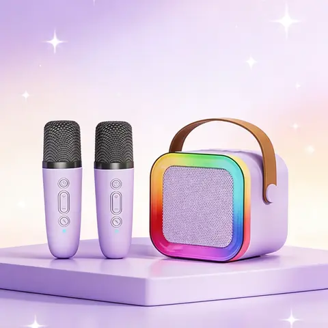 Flash Sale! Kids' Compact Karaoke Machine Toy with 2 Wireless Mics, Rechargeable Portable MP3 Player, RGB LED Lights, USB-C Fast Charging, High Volume for Kids 3-11 (Adults Compatible) – Valentine's Day/Birthday Gifts (Family Home/Outdoor)
