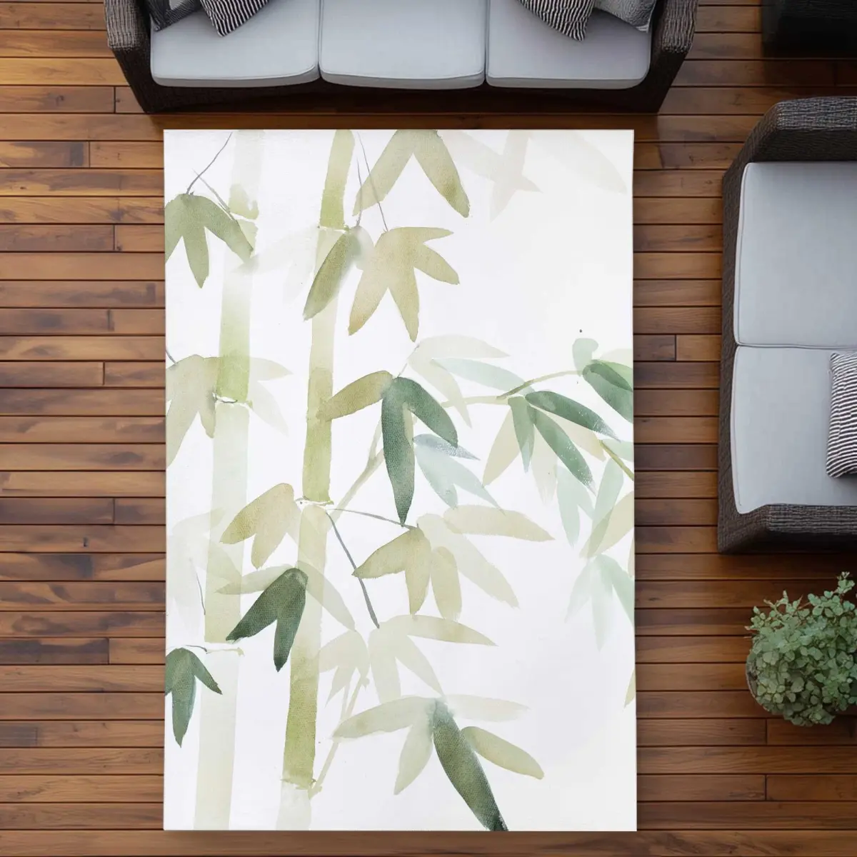 212 MAIN Watercolor Bamboo Leaves Boho Graphic Botanical Area Rug - 5x7ft Rectangular, Nature-Inspired Indoor Outdoor Decor for Patio, Deck, Boho Graphic Rug, Botanical Area Rugs