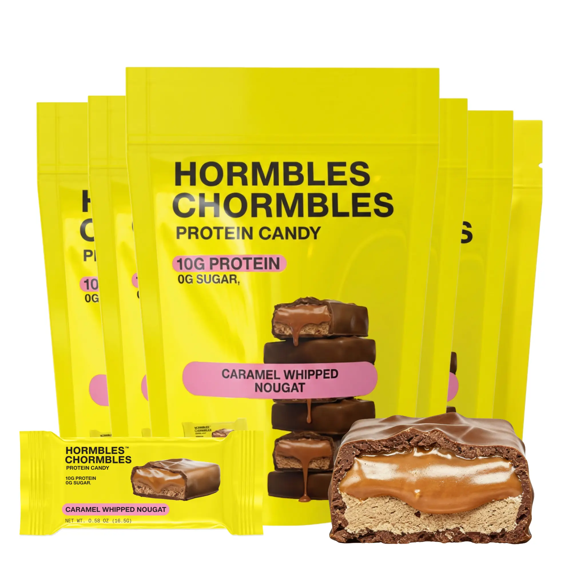 Hormbles Chormbles Protein Candy Minis - Caramel Whipped Nougat (10g Protein, 0g Sugar, Keto Friendly) - 6 Bags / 36 Minis