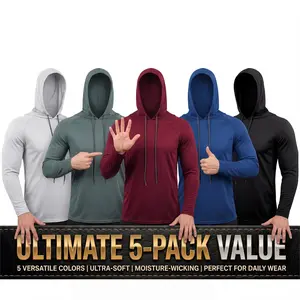 5 Pack Men's Lightweight Rash Guards Long Sleeve Athletic Hoodies SPF Sun Protection Outdoor Sports