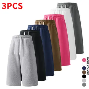 3-pack, comfortable knee-length athletic shorts suitable for all seasons; elastic waistband, versatile Bermuda shorts ideal for home wear; fashionable loose fit, unisex casual shorts—great Father’s Day gift.
