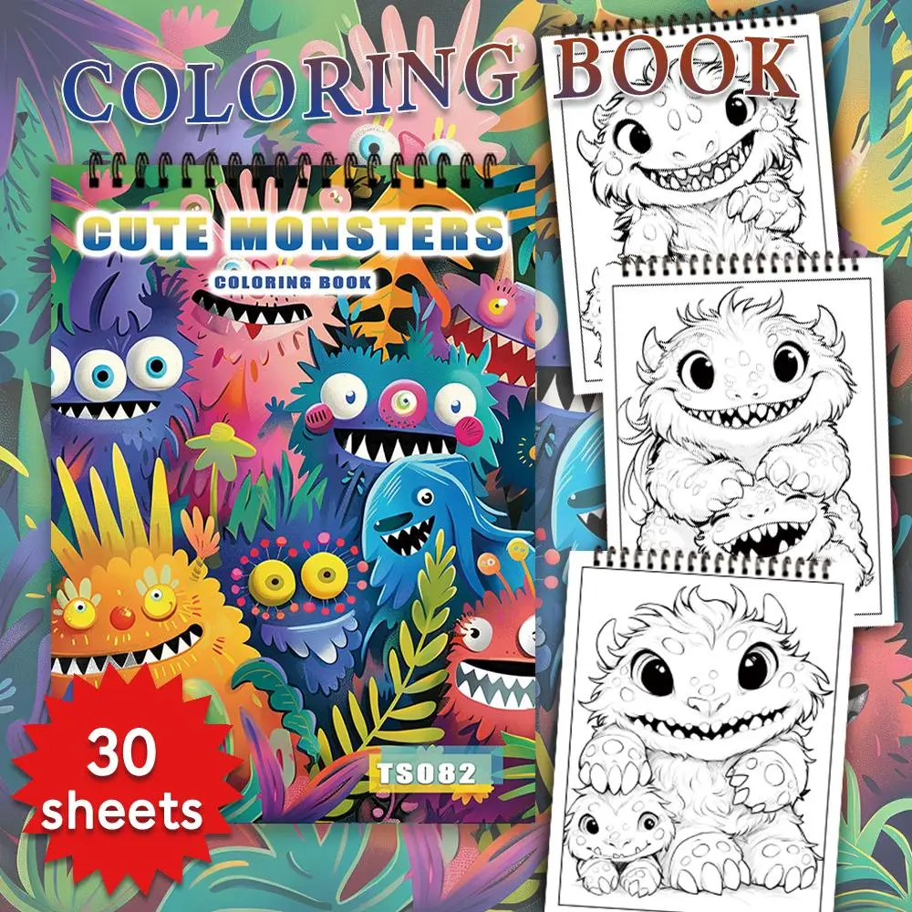 Colorful Monsters Pattern Coloring Book, 30 Sheets 100gsm Thick Paper Coloring Book, DIY Painting Supplies for Adults & Teens, Christmas Gift
