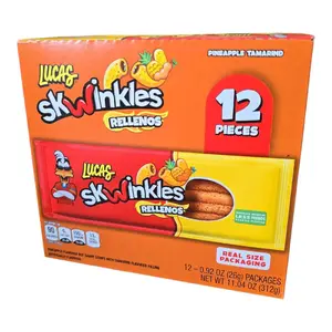 Lucas SkWinkles Rellenos Pineapple Tamarind Flavored Hot Candy Strips with Tamarind Filling 12 Pieces Real Size Packaging