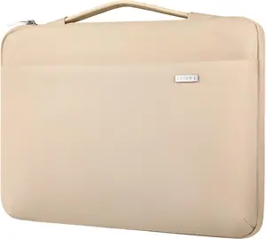 LANDICI 360°Laptop Sleeve Case 13 13.6 Inch Compatible with Macbook Air 13 M1/M2/M3/M4 2020-2025, Macbook Pro 13/14, Ipad Air/Pro 13, Waterproof Computer Bag Cover with Handle, Apricot