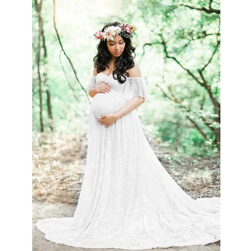 Women's Lace Off-Shoulder Maternity Long Dress For Baby Shower Photoshoot Wedding Pregnant Gown, Maternity Photoshoot Dress, Sweetheart
