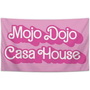 Mojo Dojo Casa House Tapestry 60x40in Funny Flags for Room Teen Girls Meme Lightweight Flag for College Dorm Room Decor Decorative Wall Handing Pink Tapestry for Bedroom Living Room Decorations