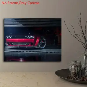 1 piece/set frameless canvas painting print poster,Classic realistic vehicle art,Red Dodge Challenger,perfect gift for muscle car lovers,ideal gift for bedroom,bathroom,office,toilet,living room,dorm hallway,kitchen,mural,wall decoration,room decoration